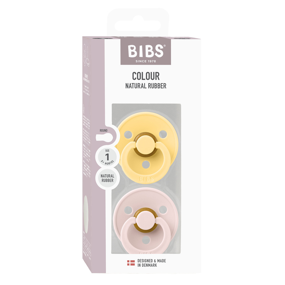 Набор пустышек латексных BIBS Colour, 2 шт. - Pale Butter/Petal, 0+ мес.