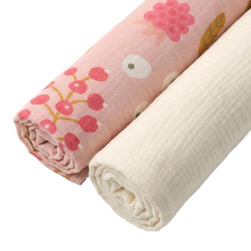 Пелёнки муслиновые BUBA KIDS, 2 шт., Ягодная поляна/Сливочный, 75х115