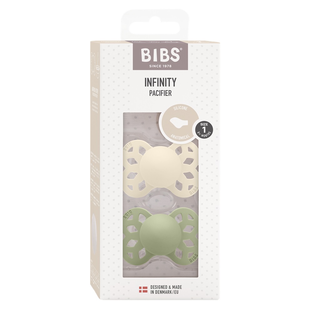 Набор пустышек силиконовых BIBS Infinity Anatomical, 2 шт. - Ivory/Sage, 0+ мес.
