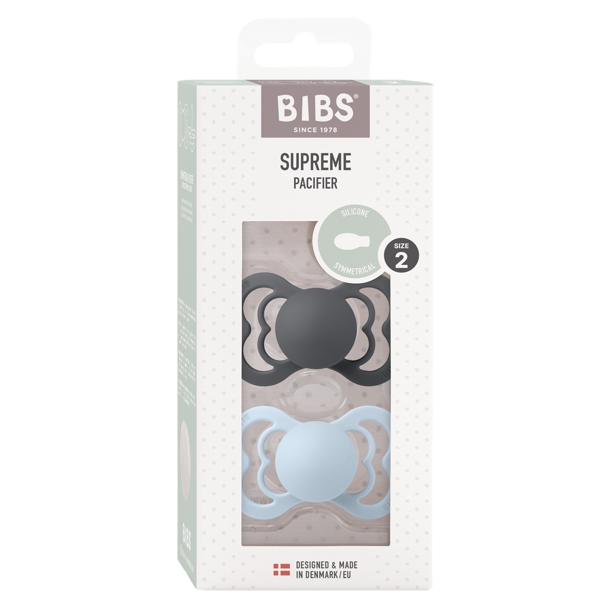 Набор пустышек силиконовых BIBS Supreme, 2 шт. - Iron/Baby Blue, 6+ мес.