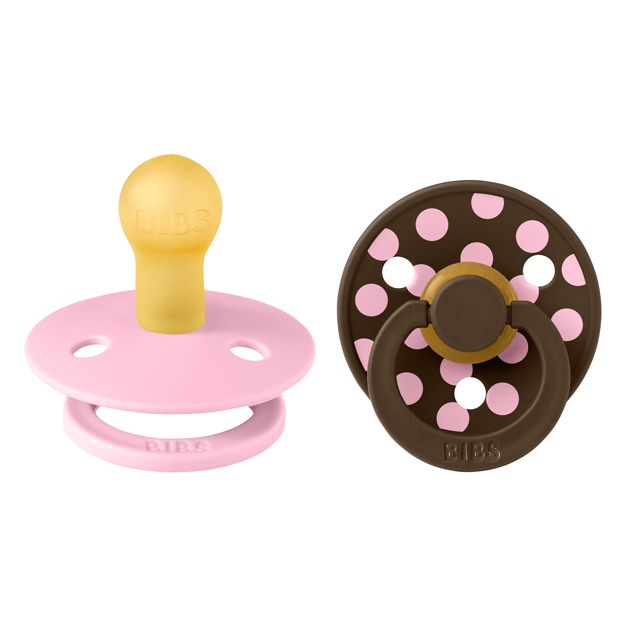 Набор пустышек латексных BIBS Studio Colour, 2 шт. - Polka -  Baby Pink/Mocha, 0+ мес.