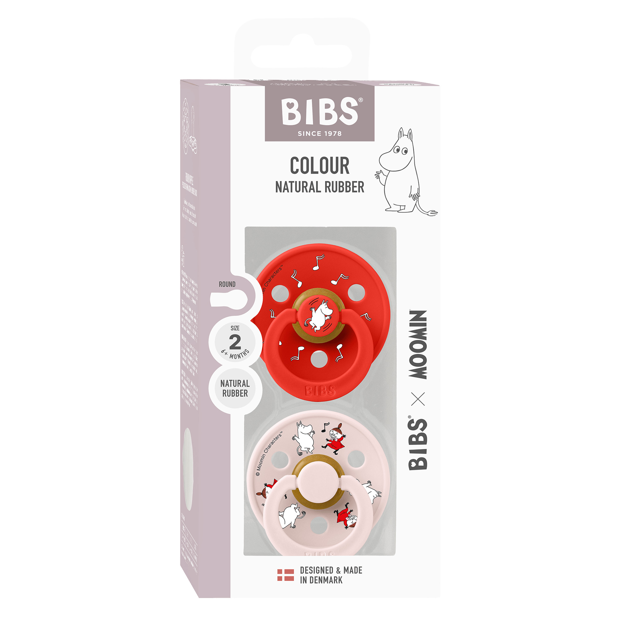 SALE! Набор пустышек латексных BIBS x Moomin Colour, 2 шт. - Dancing - Candy Apple/Petal mix, 6+ мес.