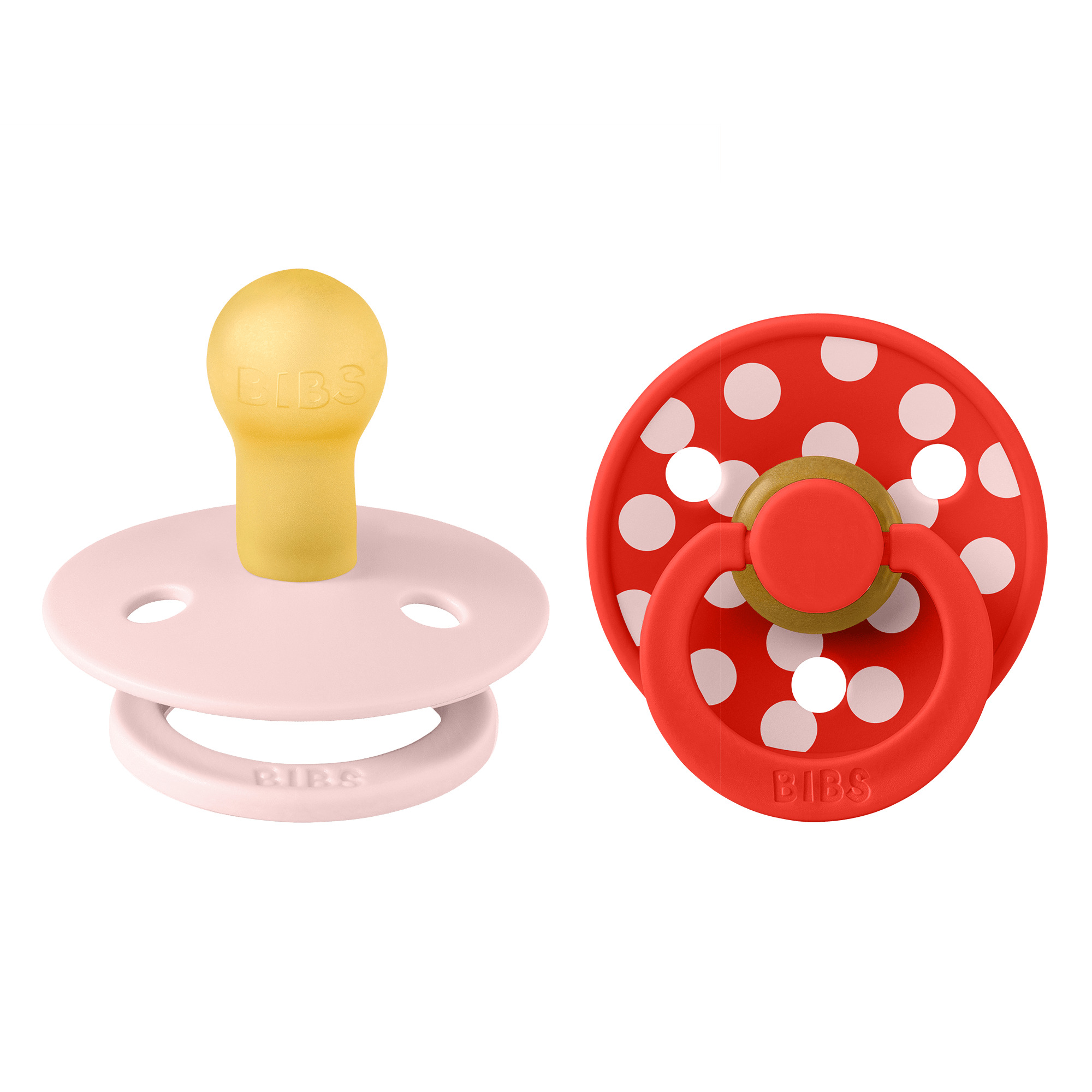 Набор пустышек латексных BIBS Studio Colour, 2 шт. - Polka -  Blossom/Candy Apple, 0+ мес.