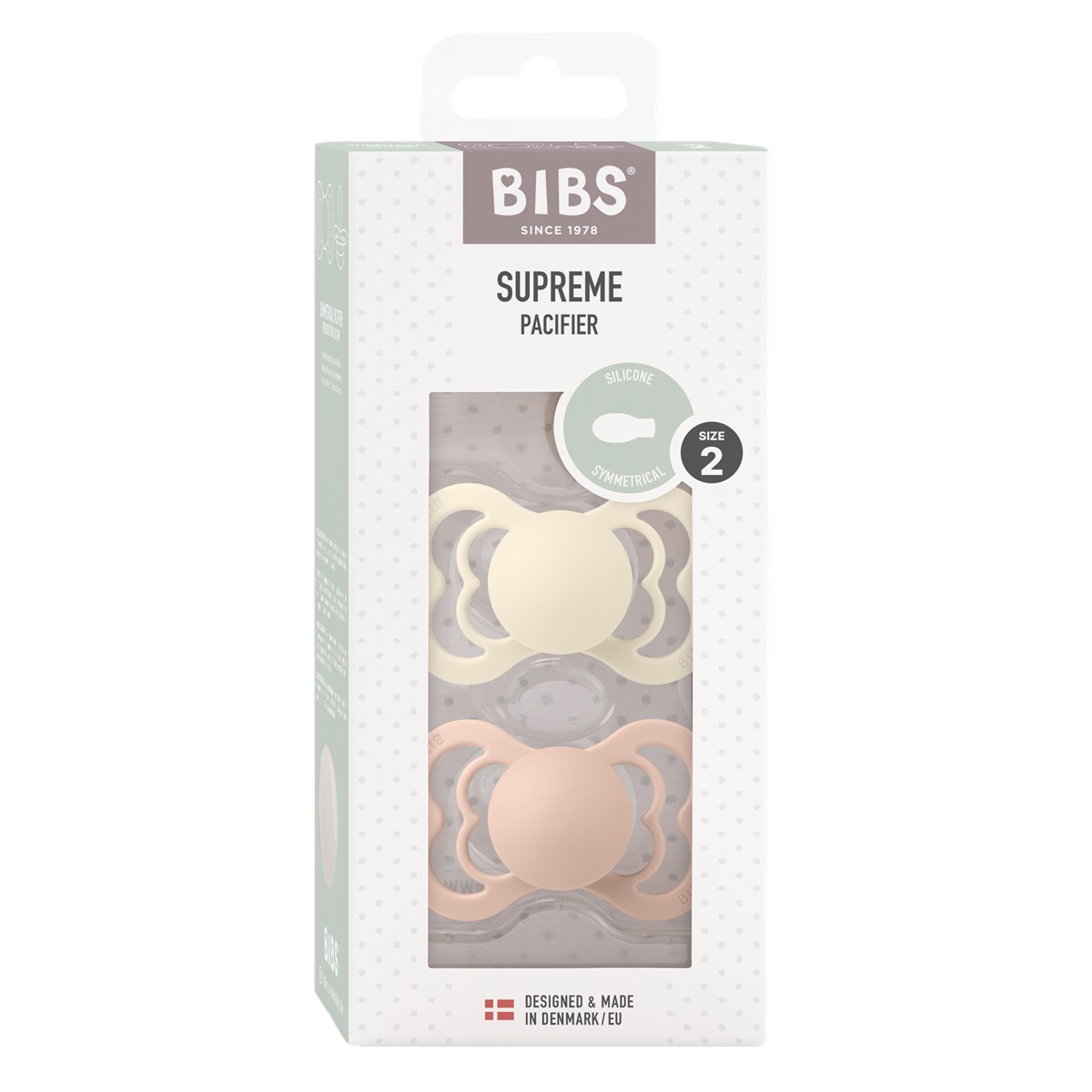 Набор пустышек силиконовых BIBS Supreme, 2 шт. - Ivory/Blush, 6+ мес.