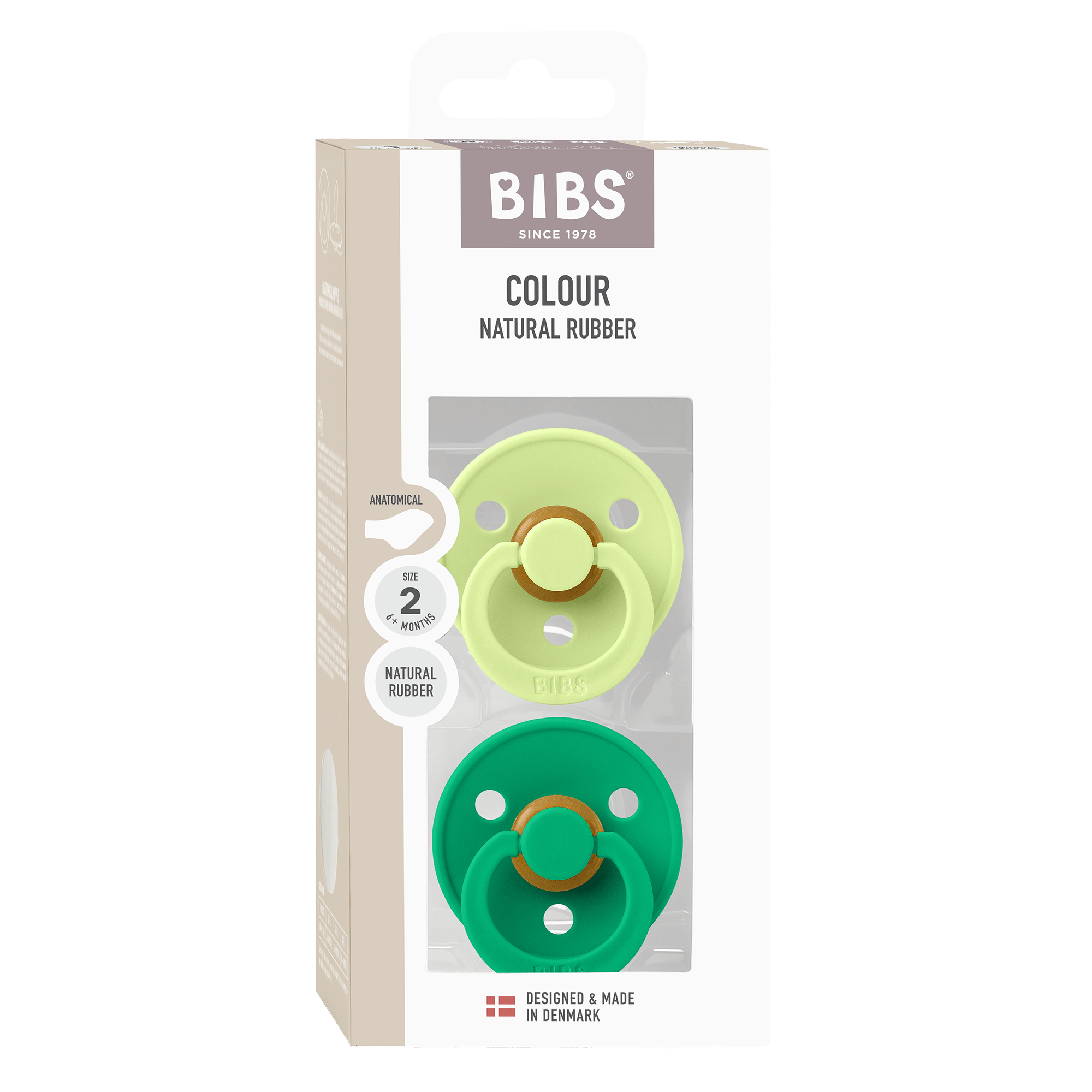 Набор пустышек латексных BIBS Colour Anatomical, 2 шт. - Matcha/Cactus, 6+ мес.