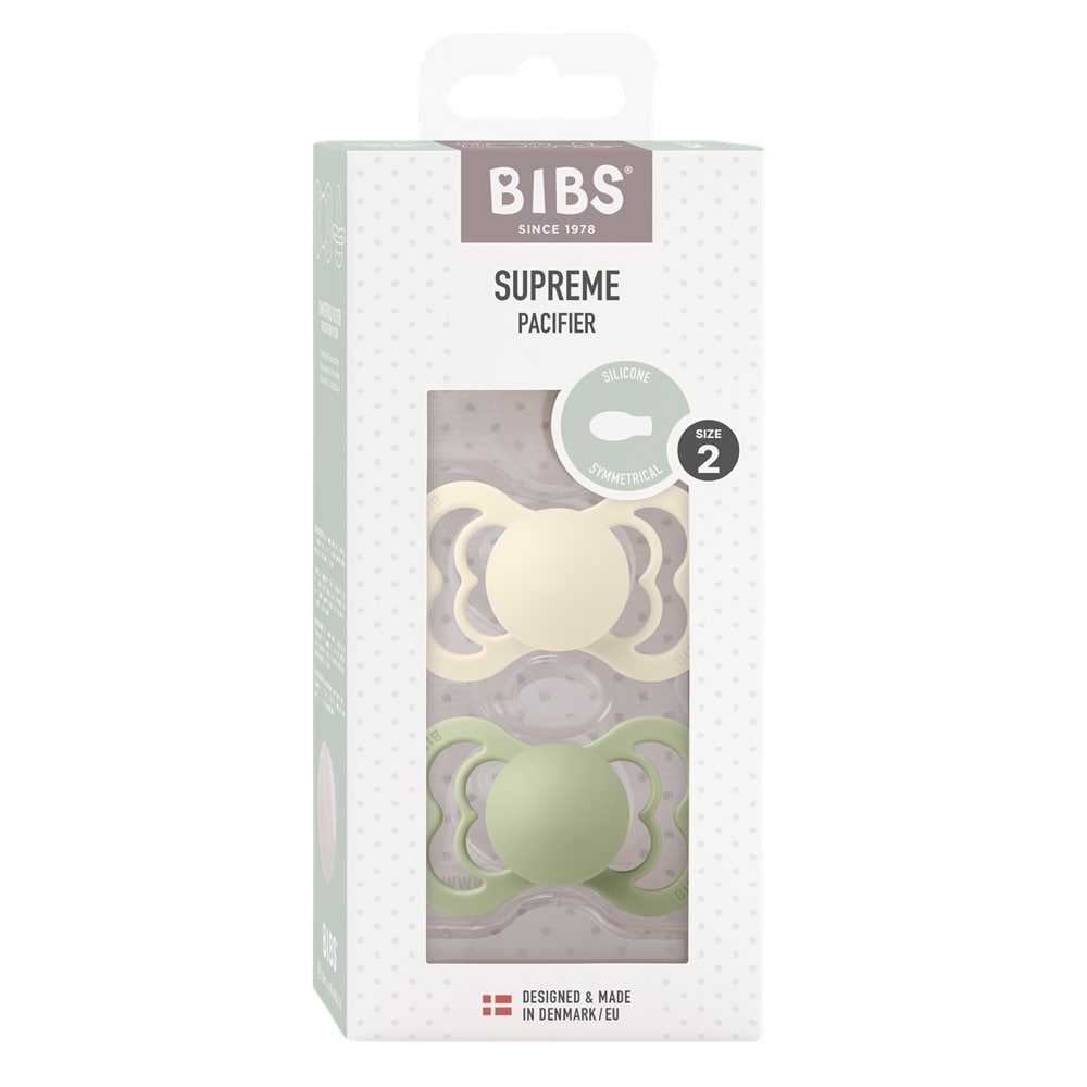 Набор пустышек силиконовых BIBS Supreme, 2 шт. - Ivory/Sage, 6+ мес.