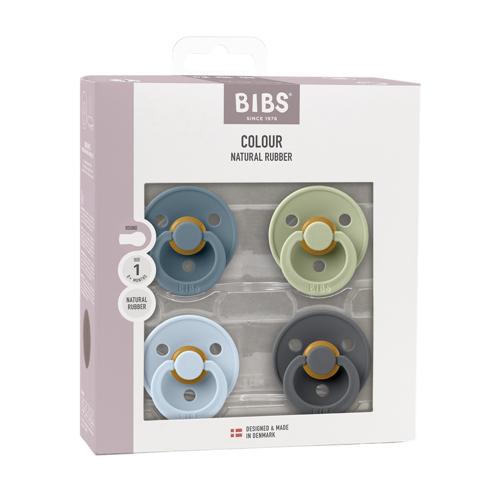 SALE! Набор пустышек латексных BIBS Colour, 4 шт. - Petrol/Sage/Baby Blue/Iron, 0+ мес.