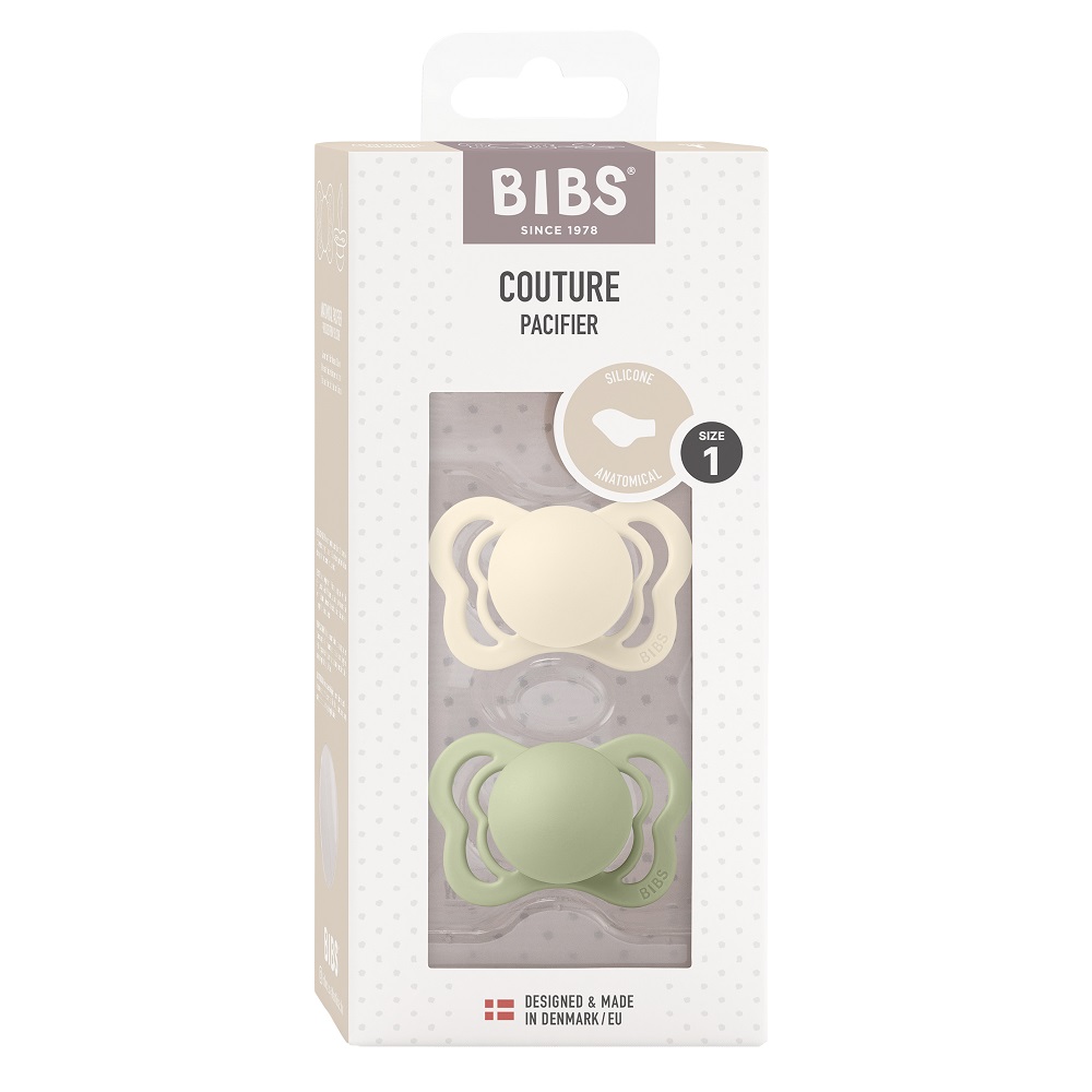 Набор пустышек силиконовых BIBS Couture, 2 шт. - Ivory/Sage, 0+ мес.
