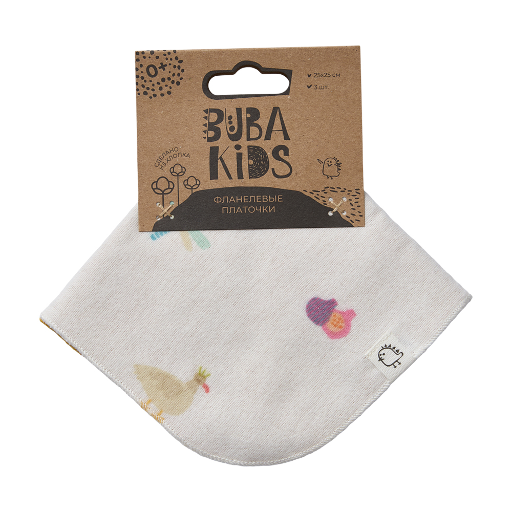 Платочки фланелевые BUBA KIDS, 3 шт., Сады Кавказа/Горчица/Сливочный, 25х25