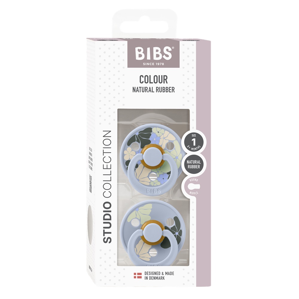 Набор пустышек латексных BIBS Studio Colour, 2 шт. - Morning Bloom - Dusty Blue Mix, 0+ мес.