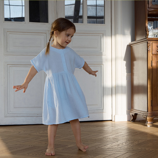 Платье детское с карманами из муслина BUBA KIDS, Нежно-голубой