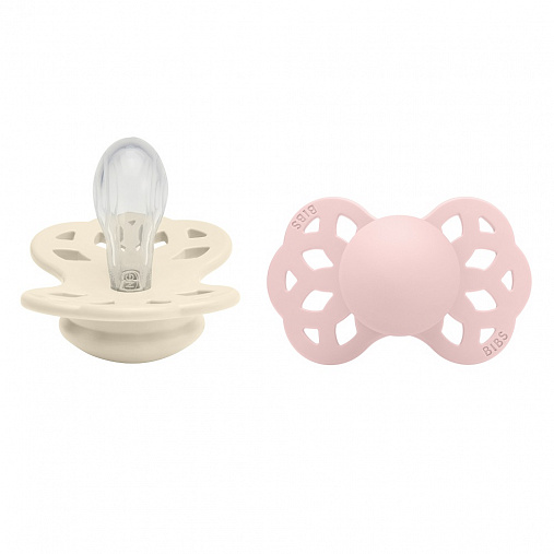 SALE! Набор пустышек силиконовых BIBS Infinity Symmetrical, 2 шт. - Ivory/Blossom, 0+ мес.