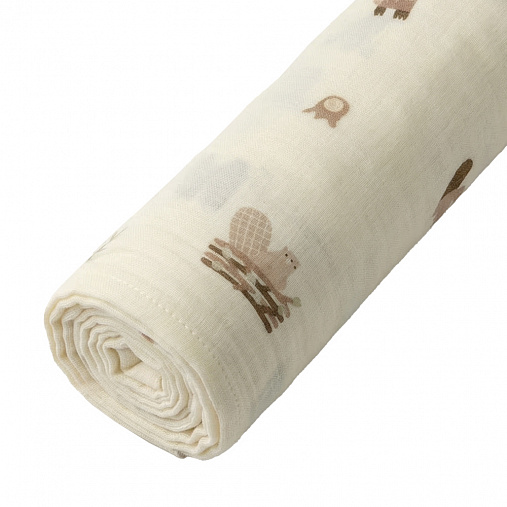 Пелёнка муслиновая BUBA KIDS, Бобры на хуторе, 115х115