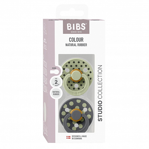 Набор пустышек латексных BIBS Studio Colour, 2 шт. - Polka -  Sage/Iron, 6+ мес.