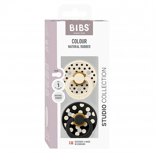Набор пустышек латексных BIBS Studio Colour, 2 шт. - Polka -  Ivory/Black, 0+ мес.