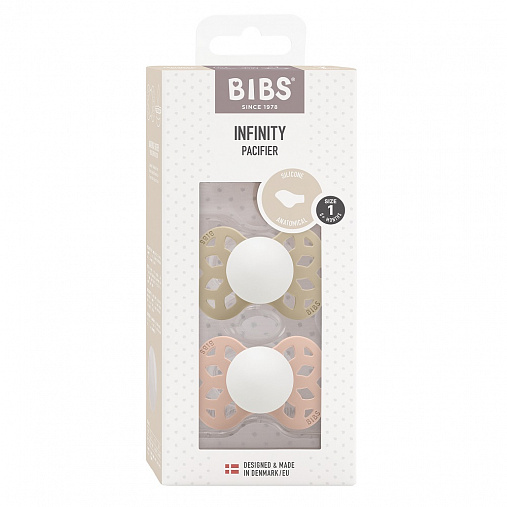 Набор пустышек силиконовых ночных BIBS Infinity Glow Anatomical, 2 шт. - Vanilla/Blush, 0+ мес.