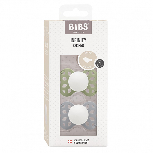 Набор пустышек силиконовых ночных BIBS Infinity Glow Anatomical, 2 шт. - Sage/Cloud, 0+ мес.
