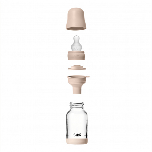 Стеклянная бутылочка для кормления с силиконовой соской, медленный поток BIBS - Blush, 120 мл