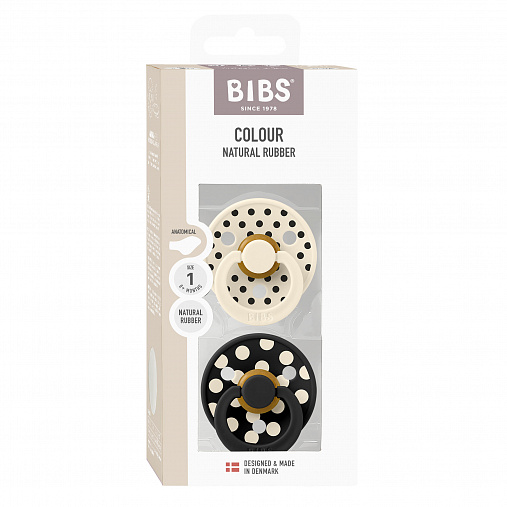 Набор пустышек латексных BIBS Studio Colour Anatomical - Polka -  Ivory/Black, 0+ мес