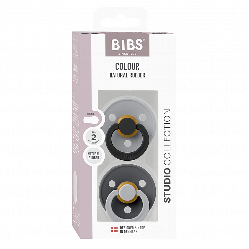 Набор пустышек латексных BIBS Studio Colour, 2 шт. - Fusion - Cloud/Iron mix, 6+ мес.