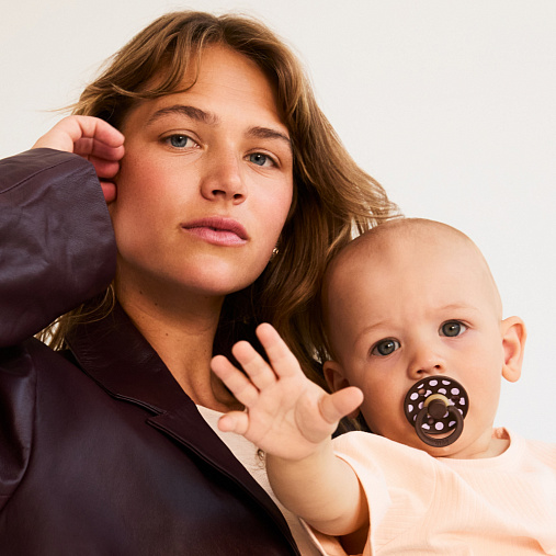 Пустышка латексная BIBS Studio Colour - Polka - Mocha/Baby Pink, 0+ мес.