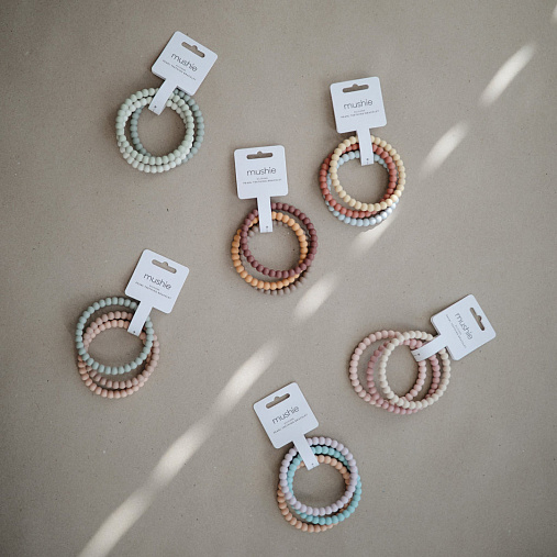 Прорезыватели Mushie Pearl Bracelet, 3 шт. - Green Tea/Cool Gray/Sea Salt