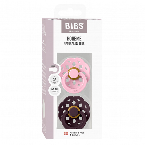 Набор пустышек латексных BIBS Boheme, 2 шт. - Baby Pink/Plum, 6+ мес.