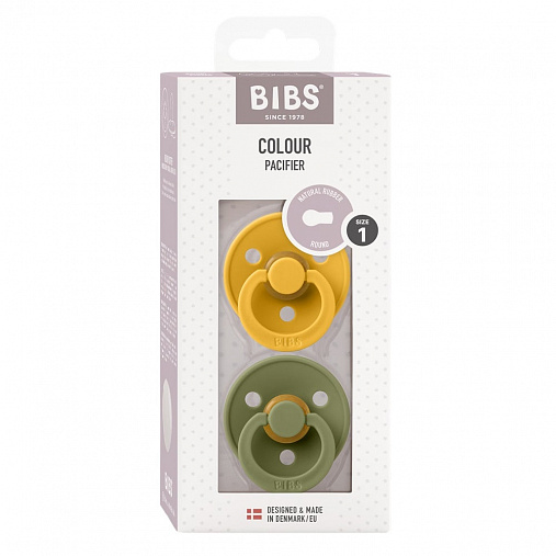 Набор пустышек латексных BIBS Colour, 2 шт. - Honey Bee/Olive, 0+ мес.