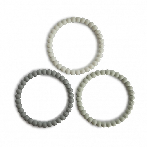 Прорезыватели Mushie Pearl Bracelet, 3 шт. - Green Tea/Cool Gray/Sea Salt