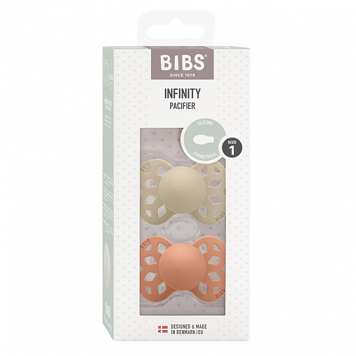 Набор пустышек силиконовых BIBS Infinity Symmetrical, 2 шт. - Vanilla/Peach, 0+ мес.
