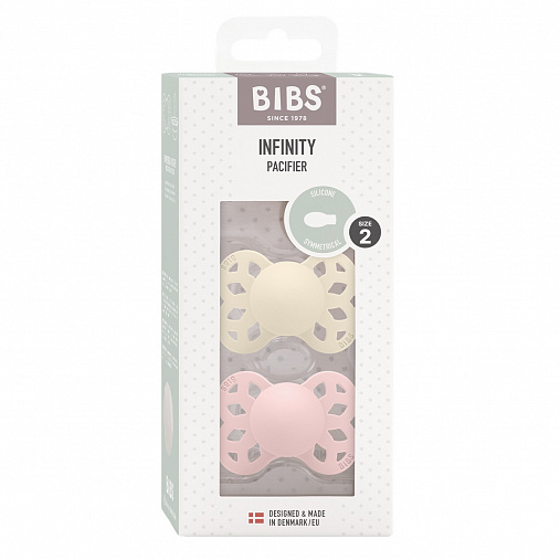Набор пустышек силиконовых BIBS Infinity Symmetrical, 2 шт. - Ivory/Blossom, 6+ мес.