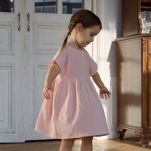 Платье детское с карманами из муслина BUBA KIDS, Пудра
