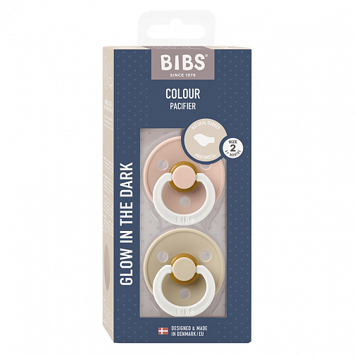 Набор пустышек латексных ночных BIBS Colour Glow Anatomical, 2 шт. - Blush/Vanilla, 6+ мес.