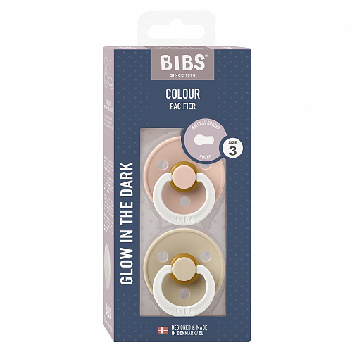 Набор пустышек латексных ночных BIBS Colour Glow, 2 шт. - Blush/Vanilla, 18+ мес.