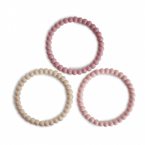 Прорезыватели Mushie Pearl Bracelet, 3 шт. - Linen/Peony/Pale Pink