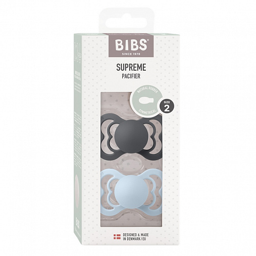 Набор пустышек латексных BIBS Supreme, 2 шт. - Iron/Baby Blue, 6+ мес.