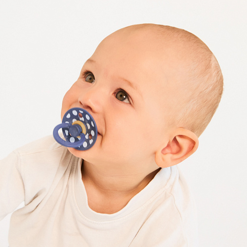 Пустышка латексная BIBS Studio Colour - Polka - Steel Blue/Baby Blue, 0+ мес.