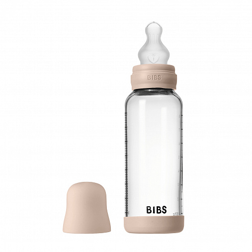 Стеклянная бутылочка для кормления с силиконовой соской, средний поток BIBS - Blush, 240 мл