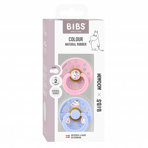 Набор пустышек латексных BIBS x Moomin Colour, 2 шт. - Dreaming - Baby Pink/Hush mix, 6+ мес.
