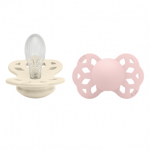 Набор пустышек силиконовых BIBS Infinity Symmetrical, 2 шт. - Ivory/Blossom, 6+ мес.