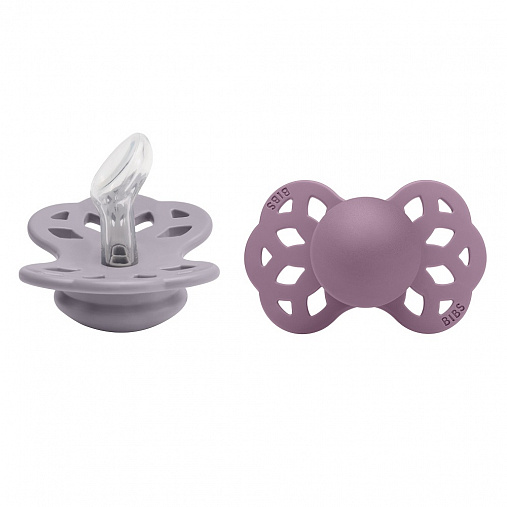 Набор пустышек силиконовых BIBS Infinity Anatomical, 2 шт. - Fossil Grey/Mauve, 0+ мес.
