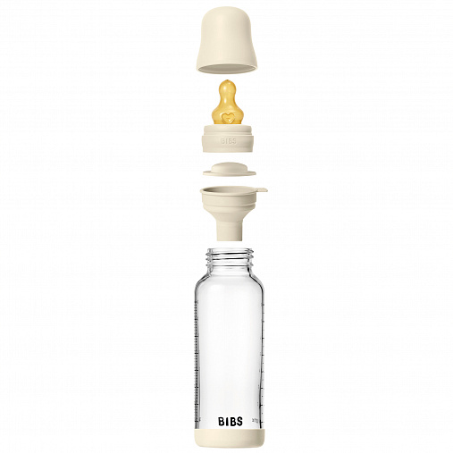 Стеклянная бутылочка для кормления с латексной соской, средний поток BIBS - Ivory, 240 мл