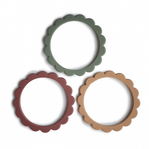 Прорезыватели Mushie Flower Bracelet, 3 шт. - Berry/Dried Thyme/Natural
