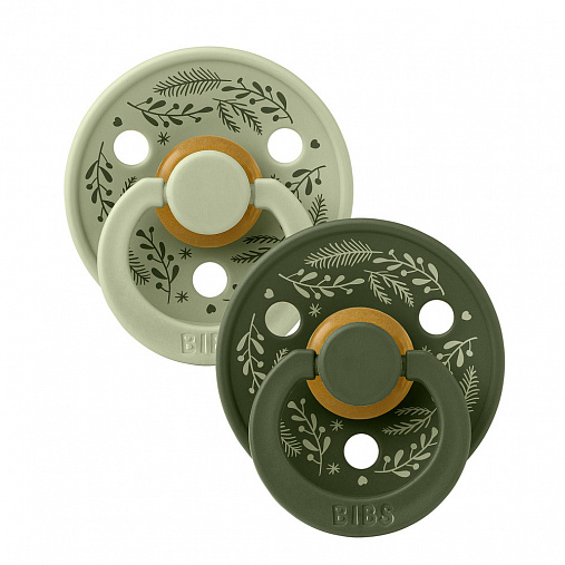 SALE! Набор пустышек латексных BIBS Colour Holiday, 2 шт. - Leaf - Sage/Hunter Green, 0+ мес.