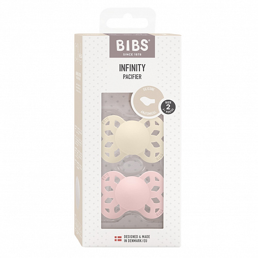 Набор пустышек силиконовых BIBS Infinity Anatomical, 2 шт. - Ivory/Blossom, 6+ мес.