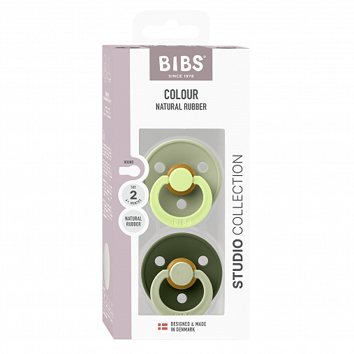 Набор пустышек латексных BIBS Studio Colour, 2 шт. - Fusion - Sage/Hunter Green mix, 6+ мес.