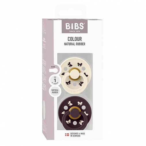 SALE! Набор пустышек латексных BIBS Colour Holiday, 2 шт. - Bow -  Ivory/Plum, 6+ мес.