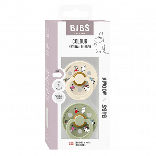 Набор пустышек латексных BIBS x Moomin Colour, 2 шт. - Friends - Ivory/Sage mix, 0+ мес.