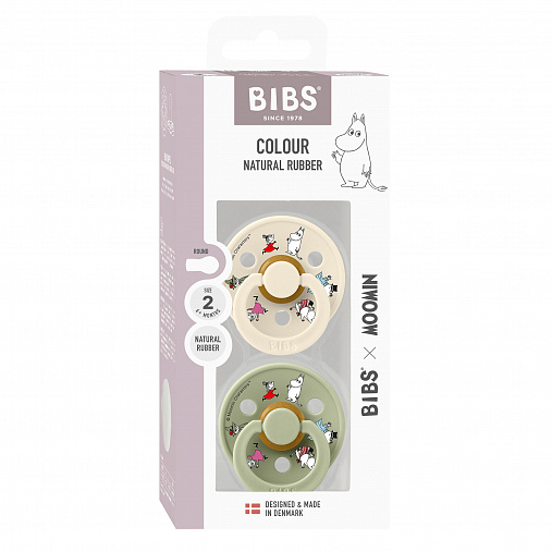 SALE! Набор пустышек латексных BIBS x Moomin Colour, 2 шт. - Friends - Ivory/Sage mix, 6+ мес.