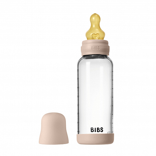 Стеклянная бутылочка для кормления с латексной соской, средний поток BIBS - Blush, 240 мл